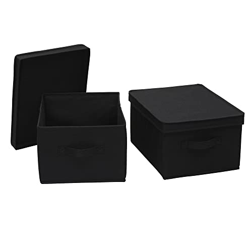 Household Essentials Large Fabric Storage Box With Lid Box, Black, Set of 2