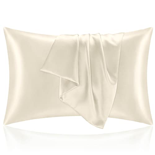 BEDELITE Satin Pillowcases, Standard Size 20x26 Inch, Beige, Set of 2 | Similar to Silk Pillow Cases, Soft and Cooling, Reduces Friction, Gentle on Hair and Skin, Envelope Closure, Women Men Gift