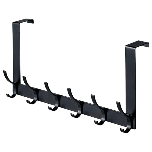 Over The Door Hooks,Door Hanger Hooks for Hanging (Black, Fit 1-3/4" Doors) | Sturdy Door Hanger,Towel Racks for Bathroom with 12 Coat Hook,Coat Rack,Large Over The Door for Bathroom,Bedroom,Kitchen