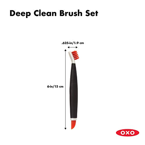 OXO Good Grips Deep Clean Brush Set, Orange, Blue | 2-Pieces, Small and Large Brushes, Sturdy Nylon Bristles, Nonslip Handles, Reaches Tight Spots, Cleaning Essentials, Bathroom