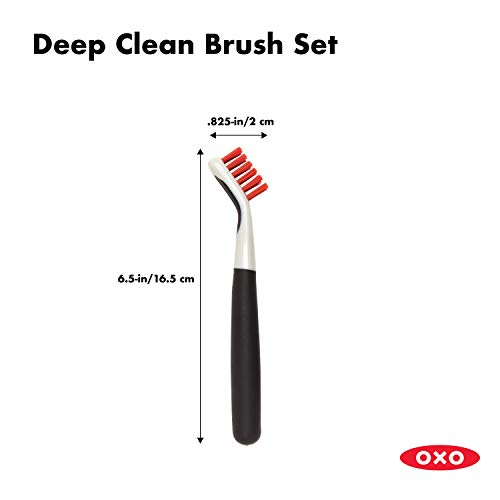 OXO Good Grips Deep Clean Brush Set, Orange, Blue | 2-Pieces, Small and Large Brushes, Sturdy Nylon Bristles, Nonslip Handles, Reaches Tight Spots, Cleaning Essentials, Bathroom