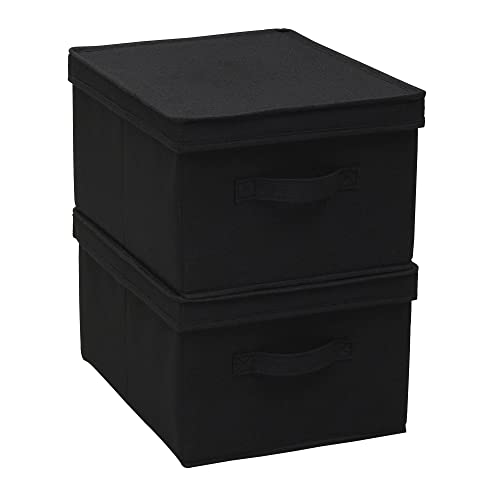 Household Essentials Large Fabric Storage Box With Lid Box, Black, Set of 2