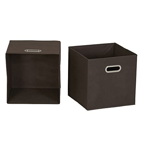 Household Essentials Fabric Storage Bins in Strong Poly‑Woven Fabric with Sturdy Chipboard Sides, and Grommet Front Handle, Brown, Set of 6