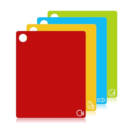 GoodLuck 4 Pieces Flexible Cutting Boards with Hanging Hole, BPA Free Plastic Cutting Boards for Kitchen, Non Slip Cutting Mat for Meat and Vegetables