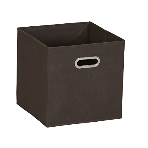 Household Essentials Fabric Storage Bins in Strong Poly‑Woven Fabric with Sturdy Chipboard Sides, and Grommet Front Handle, Brown, Set of 6