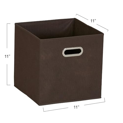 Household Essentials Fabric Storage Bins in Strong Poly‑Woven Fabric with Sturdy Chipboard Sides, and Grommet Front Handle, Brown, Set of 6