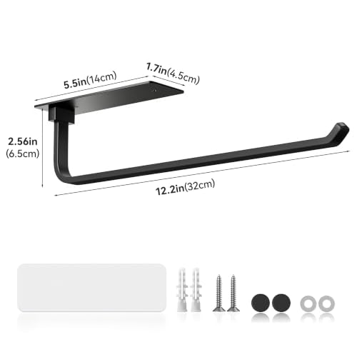 Paper Towel Holder Under Cabinet, Self-Adhesive or Drilling, Matte Black | Kitchen Roll Dispenser | Under-Cabinet or Wall-Mounted| Upgraded Aluminum | Lighter Yet Stronger Than Stainless Steel