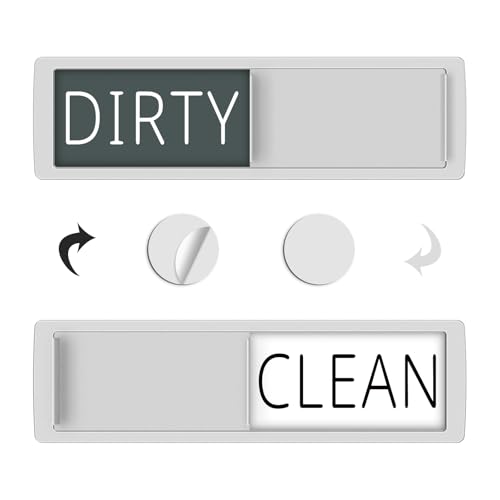 YauYik Clean Dirty Magnet for Dishwasher, Strong Magnet Sign (White/Grey) | Dishwasher Clean Dirty Sign,Non-Scratch, with Optional Self-Adhesive Stickers for Kitchen Decor, Easy to Read &amp; Slide