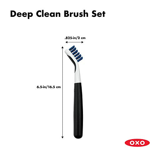 OXO Good Grips Deep Clean Brush Set, Orange, Blue | 2-Piece Deep Clean Brush Set, Small and Large Brushes, Sturdy Bristles, Faucets and Drains, Bathroom Supplies, Kitchen