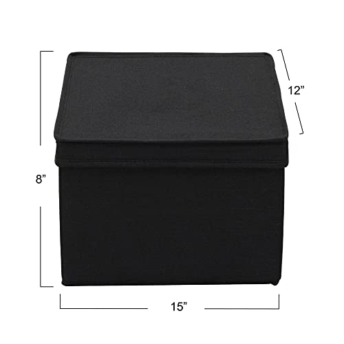 Household Essentials Large Fabric Storage Box With Lid Box, Black, Set of 2