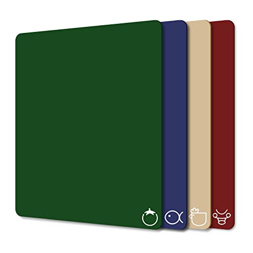 WK Plastic Flexible Cutting Boards for Kitchen Set of 4, Colored Cutting Board Mats with Food Icons, Non-Slip Cutting Mats, BPA Free, Dishwasher Safe