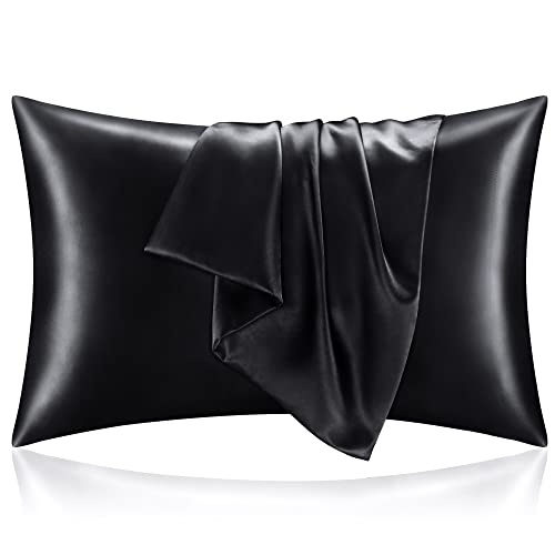 BEDELITE Satin Pillowcases, Standard Size 20x26 Inch, Black, Set of 2 | Similar to Silk Pillow Cases, Soft and Cooling, Reduces Friction, Gentle on Hair and Skin, Envelope Closure, Women Men Gift
