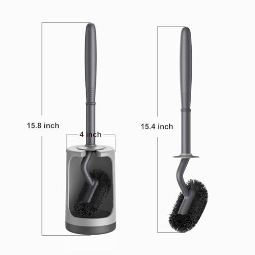 HAMITOR Toilet Bowl Brush Holder Set: Curved Design with Holder for Deep Cleaning Under Rim - Compact Hidden Scrubber for Small Space - Modern RV Bathroom Accessories - Gray