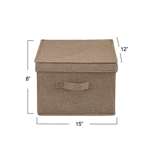 Household Essentials Large Storage Box with Lid in Breathable Canvas and Convenient Handle, Latte Brown, Set of 2
