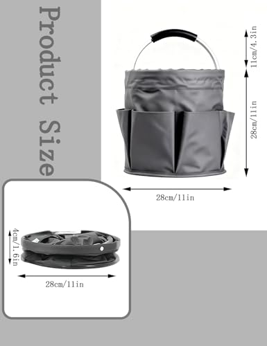 CIHTL Cleaning Caddy with Handle, for Cleaning Supplies Organizer Bucket | Foldable Storage Tote with 6 Pockets,17L Large Capacity Basket for Household Organizer,Laundry Room,Bathroom &amp; Home