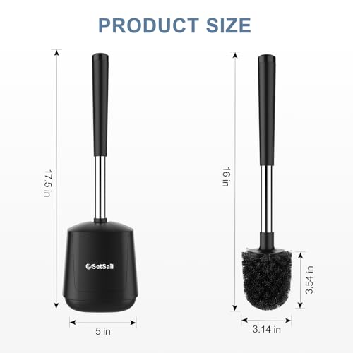 SetSail Toilet Brush and Holder, Self Closing Lid Toilet Bowl Brushes Holder and Extra Long Handle Ventilated Toilet Brush Set for Bathroom Cleaning, Nylon Bristles, Black