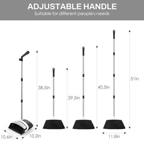 EZKEY Broom and Dustpan Set for Home, 51-in Long Adjustable Handle Angle Broom and Dustpan Combo Set with Dust Pan Teeth to Clean Hair for Home Kitchen Office Lobby Floor Garden (Black&amp;White)