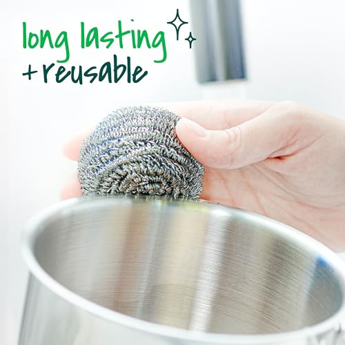 Scotch-Brite Stainless Steel Scrubbers, 3 Pack | Scouring Pads for Cleaning Tough Baked-On Messes, Metal Scrubbers for Cleaning Dishes, 3 Scrub Pads