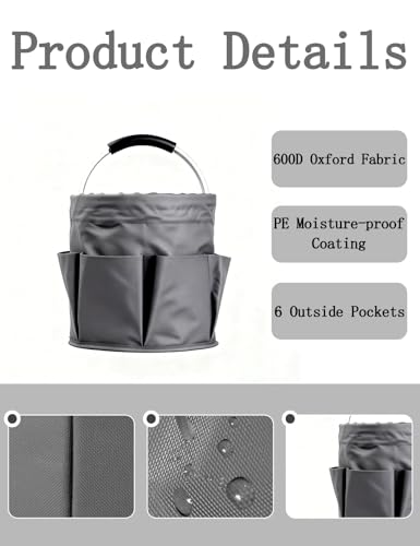 CIHTL Cleaning Caddy with Handle, for Cleaning Supplies Organizer Bucket | Foldable Storage Tote with 6 Pockets,17L Large Capacity Basket for Household Organizer,Laundry Room,Bathroom &amp; Home