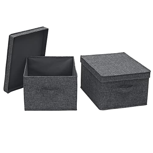 Household Essentials Large Storage Box with Lid in Breathable Canvas and Convenient Handle, Graphite Grey, Set of 2