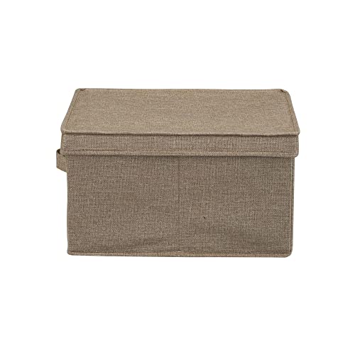 Household Essentials Large Storage Box with Lid in Breathable Canvas and Convenient Handle, Latte Brown, Set of 2