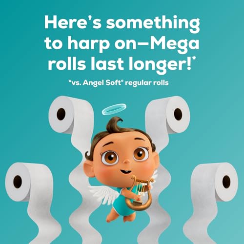 Angel Soft Toilet Paper Bulk Bathroom Tissue, 8 Mega Rolls=32 Regular Rolls | Bathroom essentials: 8 Mega Rolls = 32 Regular Rolls, 2-ply bath tissue with softness and strength