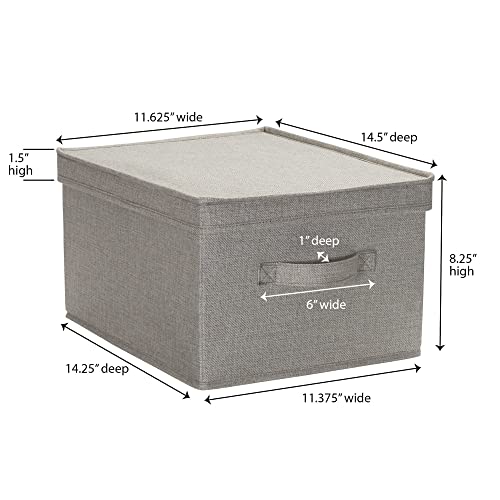 Household Essentials Large Square Storage Box with Lid with Breathable Poly‑Cotton Canvas and Reinforced Sides, Gray Finish, Set of 2