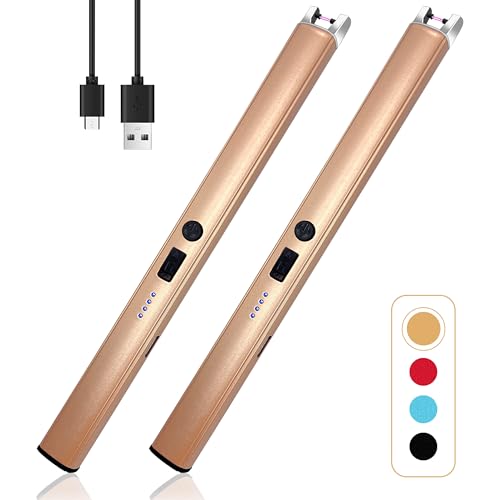 2 PCS Candle Lighter,Windproof Flameless Rechargeable Electric Lighter | LED Power Display,Safety Switch,Upgraded Plasma,USB charging,for Birthday Camping BBQ