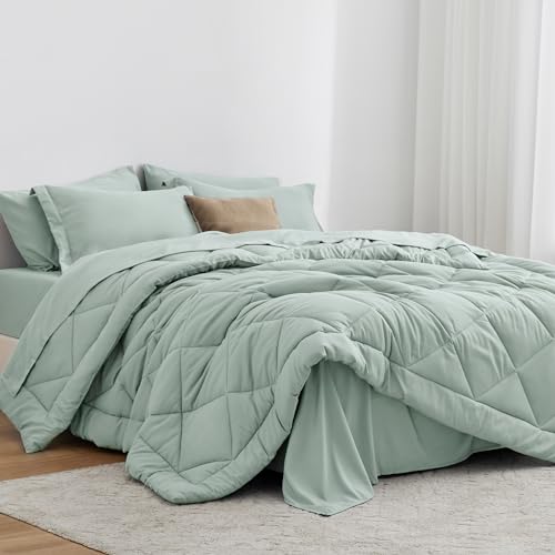 Love's cabin Queen Comforter Set, 7 Pieces Bed in a Bag, Aqua | OEKO-TEX Certified, All-Season, 1 Down-Alternative Comforter + 1 Flat &amp; Fitted Sheets + 2 Pillowcases + 2 Pillow Shams