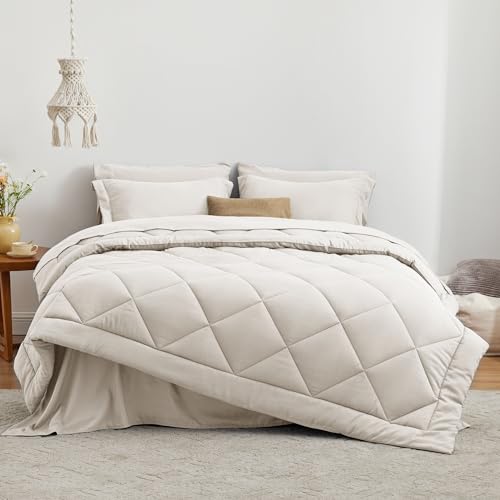 Love's cabin Queen Comforter Set, 7 Pieces Bed in a Bag, Beige | OEKO-TEX Certified, All-Season, 1 Down-Alternative Comforter + 1 Flat &amp; Fitted Sheets + 2 Pillowcases + 2 Pillow Shams