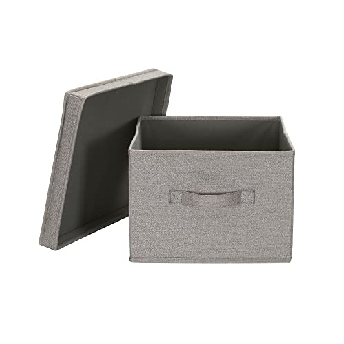 Household Essentials Large Square Storage Box with Lid with Breathable Poly‑Cotton Canvas and Reinforced Sides, Gray Finish, Set of 2