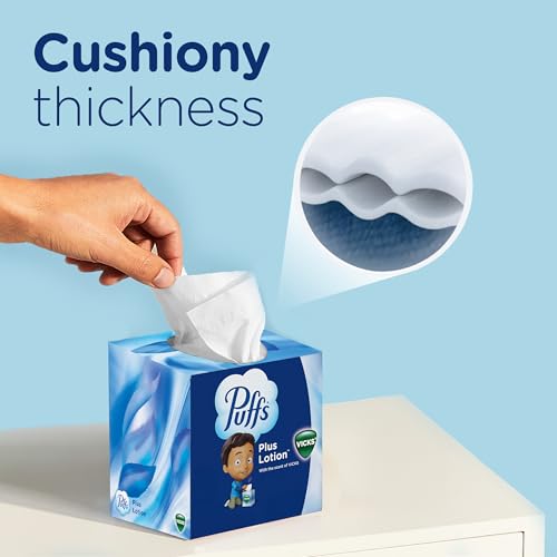 Puffs Plus Lotion with Vicks Facial Tissues, 4 Cubes, 48 Tissues per Box (192 Tissues) [Packaging May Vary]