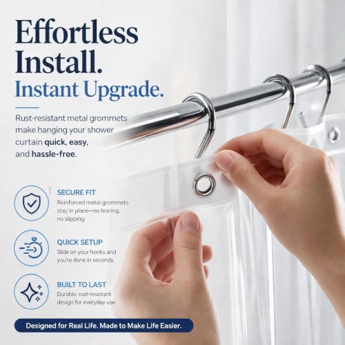EHZNZIE Crystal Clear Shower Curtain Liner 72x72, PEVA Waterproof Bath Curtain, No Chemical Smell, 3 Weighted Magnets, Durable with Rustproof Metal Grommets