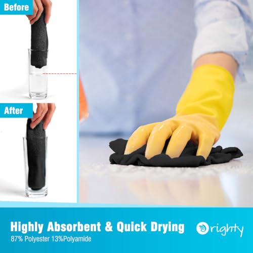 Orighty Microfiber Cleaning Cloth - 24 Pack, Black Cleaning Rags 12x11 inch | Microfiber Towels for Cars, Highly Absorbent Household Cleaning Supplies, Reusable Lint Free Cloths for House, Kitchen
