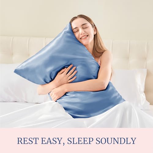 BEDELITE Satin Pillowcases, Standard Size 20x26 Inch, Airy Blue, Set of 2 | Similar to Silk Pillow Cases, Soft and Cooling, Reduces Friction, Gentle on Hair and Skin, Envelope Closure, Women Men Gift
