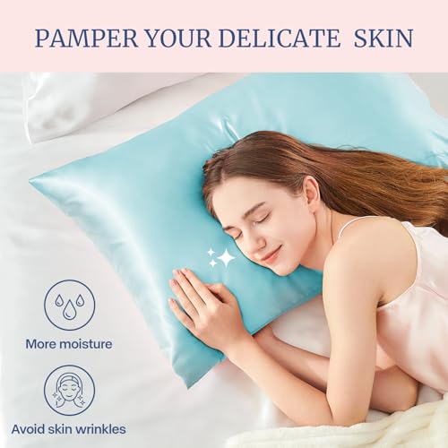 BEDELITE Satin Pillowcases, Standard Size 20x26 Inch, Blue, Set of 2 | Similar to Silk Pillow Cases, Soft and Cooling, Reduces Friction, Gentle on Hair and Skin, Envelope Closure, Women Men Gift