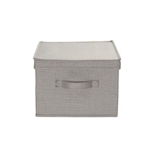 Household Essentials Large Square Storage Box with Lid with Breathable Poly‑Cotton Canvas and Reinforced Sides, Gray Finish, Set of 2