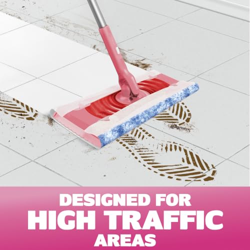 Swiffer Sweep and Mop Deluxe, Limited Edition Pink, 2-in-1 Floor Mopping and Sweeping Kit, Multi-Surface Kit for Floor Cleaning, Includes 1 Sweeper, 5 Heavy Duty Dry Cloths, 3 Heavy Duty Wet Cloths