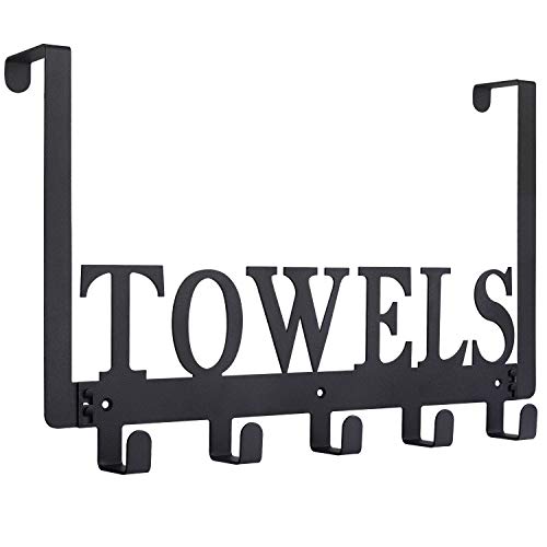 Kuhome Over The Door Hooks, Towel Holder for Bathroom, Door Mount Towel Rack Towel Hooks for Bedroom Beach Towels Bathrobe Wall Mount Hang on The Door Cabinet Cupboard Metal Sandblasted (Black)
