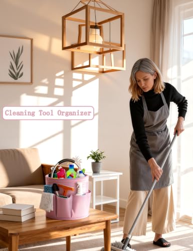 CIHTL Cleaning Caddy with Handle, for Cleaning Supplies Organizer Bucket | Foldable Storage Tote with 6 Pockets,17L Large Capacity Basket for Household Organizer,Laundry Room,Bathroom &amp; Home