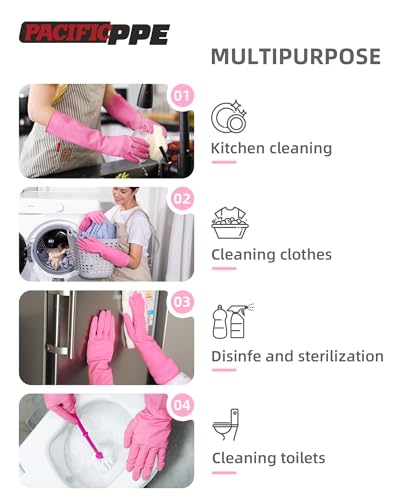 PACIFIC PPE 2 Pairs Reusable Natural Latex Dishwashing Gloves, Large | Kitchen gloves, dishwashing gloves, waterproof, reusable, non-slip grip, flexible fit for laundry and household cleaning