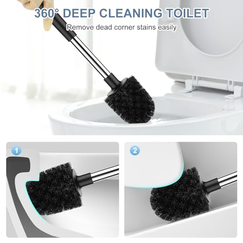 SetSail Toilet Brush and Holder, Self Closing Lid Toilet Bowl Brushes Holder and Extra Long Handle Ventilated Toilet Brush Set for Bathroom Cleaning, Nylon Bristles, Black