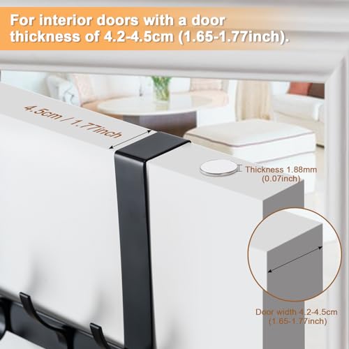 Over The Door Hooks,Door Hanger Hooks for Hanging (Black, Fit 1-3/4" Doors) | Sturdy Door Hanger,Towel Racks for Bathroom with 12 Coat Hook,Coat Rack,Large Over The Door for Bathroom,Bedroom,Kitchen