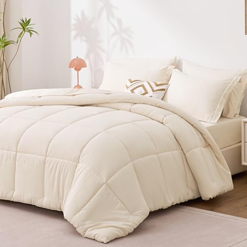 Love's cabin Queen Comforter Set, 7 Pieces Bed in a Bag, Beige | OEKO-TEX Certified, All-Season, 1 Down-Alternative Comforter + 1 Flat &amp; Fitted Sheets + 2 Pillowcases + 2 Pillow Shams