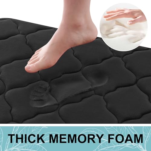 OLANLY Memory Foam Bath Mat Rug 24x16, Ultra Soft Bathroom Rugs, Black | Thick Absorbent Carpet, Non-Slip Backing, Machine Washable, for Bathroom Floor, Tub, Shower and Home Decor Accessories