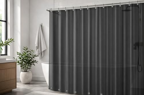 EHZNZIE Dark Grey Shower Curtain Liner 72x72, PEVA Waterproof Bath Curtain, No Chemical Smell, 3 Weighted Magnets, Durable with Rustproof Metal Grommets