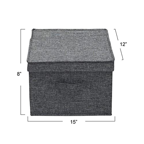 Household Essentials Large Storage Box with Lid in Breathable Canvas and Convenient Handle, Graphite Grey, Set of 2