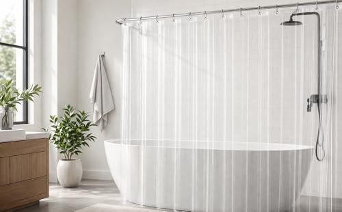 EHZNZIE Crystal Clear Heavy Duty Shower Curtain Liner 72x72, PEVA Waterproof Bath Curtain, No Chemical Smell, 3 Weighted Magnets, Durable with Rustproof Metal Grommets