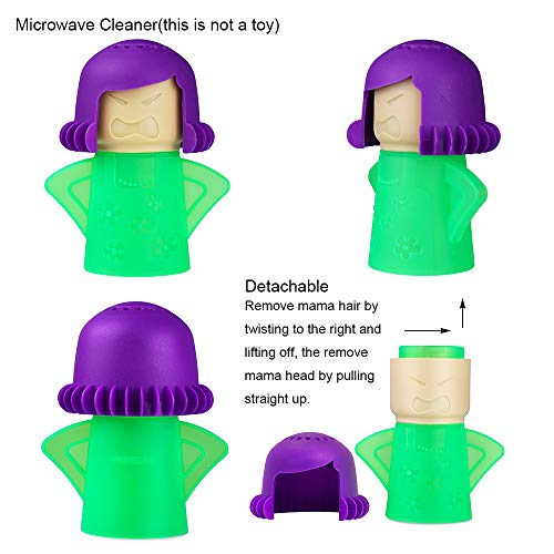 Aivwis Angry Mama Microwave Cleaner, Vinegar and Water Steam Tool (Green) | Reusable PP steam tool loosens dried splatters with vinegar and water, helping make routine microwave wipe-downs easier