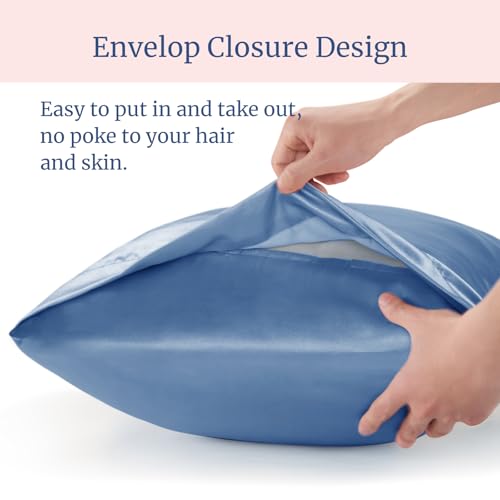 BEDELITE Satin Pillowcases, Standard Size 20x26 Inch, Airy Blue, Set of 2 | Similar to Silk Pillow Cases, Soft and Cooling, Reduces Friction, Gentle on Hair and Skin, Envelope Closure, Women Men Gift
